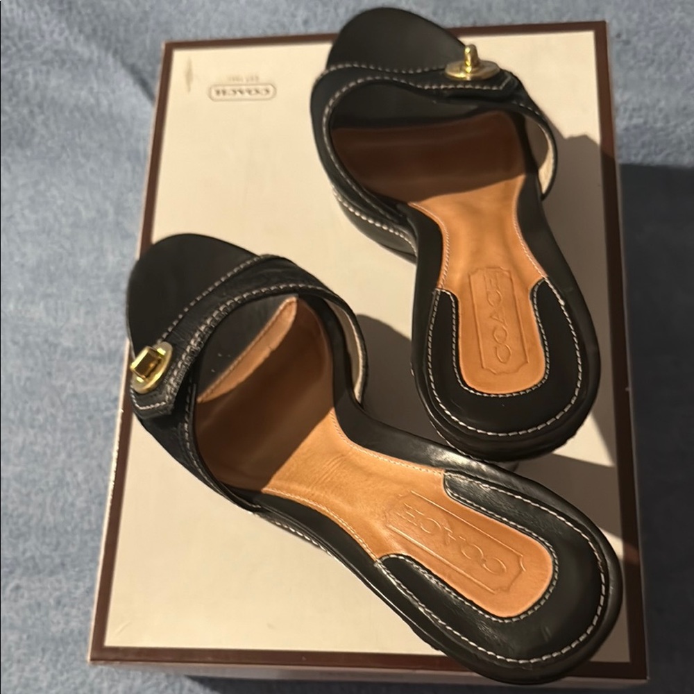 Coach Black and Tan Leather Mules